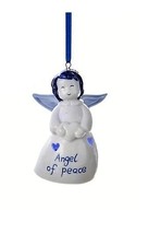 Kurt Adler Porcelain Led Delft Blue Angel &quot;Angel Of Peace&quot; Christmas Ornament - £6.16 GBP