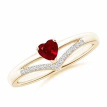 ANGARA Solitaire Heart Ruby and Diamond Chevron Ring for Women in 14K Solid Gold - £928.17 GBP
