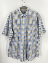 Peter Millar Mens Dress Shirt Size XL Blue Yellow Checkered Cotton Button Up - $29.70