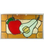 Primitive Handmade Apple Pear/Avocado Stained Glass Slag Suncatcher 14.2... - $21.49