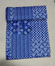 Royal Blue Indigo Print Kantha Quilt Handmade Indian Gudari Kantha Throw Blanket - £39.14 GBP+