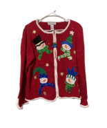 Heirloom Collectibles Womens Cardigan Sweater Red Snowmen Sequin Bells Z... - £18.13 GBP