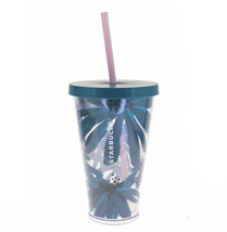 Starbucks Blue Palm Chamomile Flower Grande Print Cold Cup Acrylic Tumbler 16 Oz - £38.13 GBP