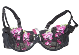 Adore Me Black Sheer Floral Embroidered Underwire Bra Size 38G - £27.45 GBP