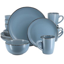 Gibson Home Rockaway 16 Piece Stoneware Metallic Rim Dinnerware Set in Matte Blu - €114,28 EUR