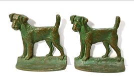 Antique 1928 NY Brass Co. Cast Iron Dog Bookends – # 134, Original Green... - $116.62