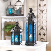 TALL FLORET BLUE CANDLE LANTERN - $34.00