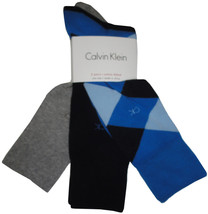 Calvin Klein Mens Trouser Dress Socks Blue &amp; Black Argyle / Grey Assorte... - $14.99