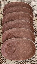 Basis Brand ~ Set of Six (6) ~ Brown &amp; Pink Floral Ceramic Snack Plates ... - £29.38 GBP