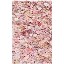 SAFAVIEH Rio Shag Collection Accent Rug - 2&#39;6&quot; x 4&#39;, Ivory &amp; Pink, Handmade Deco - £39.53 GBP