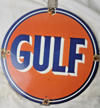 Vintage Gulf Porcelain Sign Pump Plate Gas Station Oil - £56.61 GBP