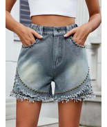 Raw Hem Studded Denim Shorts - $53.06 CAD