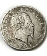 1873 Milan Silver Italy  5 Lire Vittorio Emanuele Coin Milan Mint - £32.16 GBP