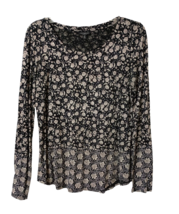 Lucky Brand Top Women&#39;s Small Knit Black Gray Floral Scoop Neck Cotton M... - £13.02 GBP