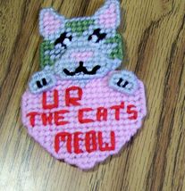 Plastic Canvas Kitten Valentine Magnet, Fridge, Needlecraft, Handmade, Gift, - $6.00