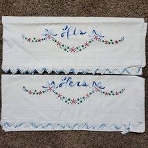Vintage HIS HERS Pillow Case Cover SET of 2 Blue w/ Crochet Edge 28x20 Inch - $101.67 MXN