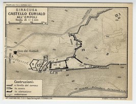 1925 Vintage Miniature Map Of Euryalus Fortress Castello Eurialo Syracuse Italy - £13.66 GBP