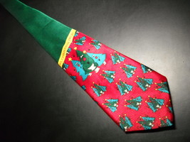 Keith Daniels Neck Tie Singing Oh Christmas Trees On Bright Red Green and Gold - £7.98 GBP
