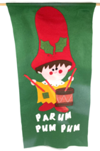 Vintage Felt Christmas Wall Hanging Drummer Boy Elf Applique Handmade 16x33 - $35.00