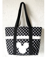 Disney Mickey Mouse Tote Bag Black and White Canvas Shoulder Bag Zip Top - £18.66 GBP