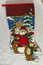 Vintage 19 inches Christmas Stocking Snowman bears playing in snow - $14.01