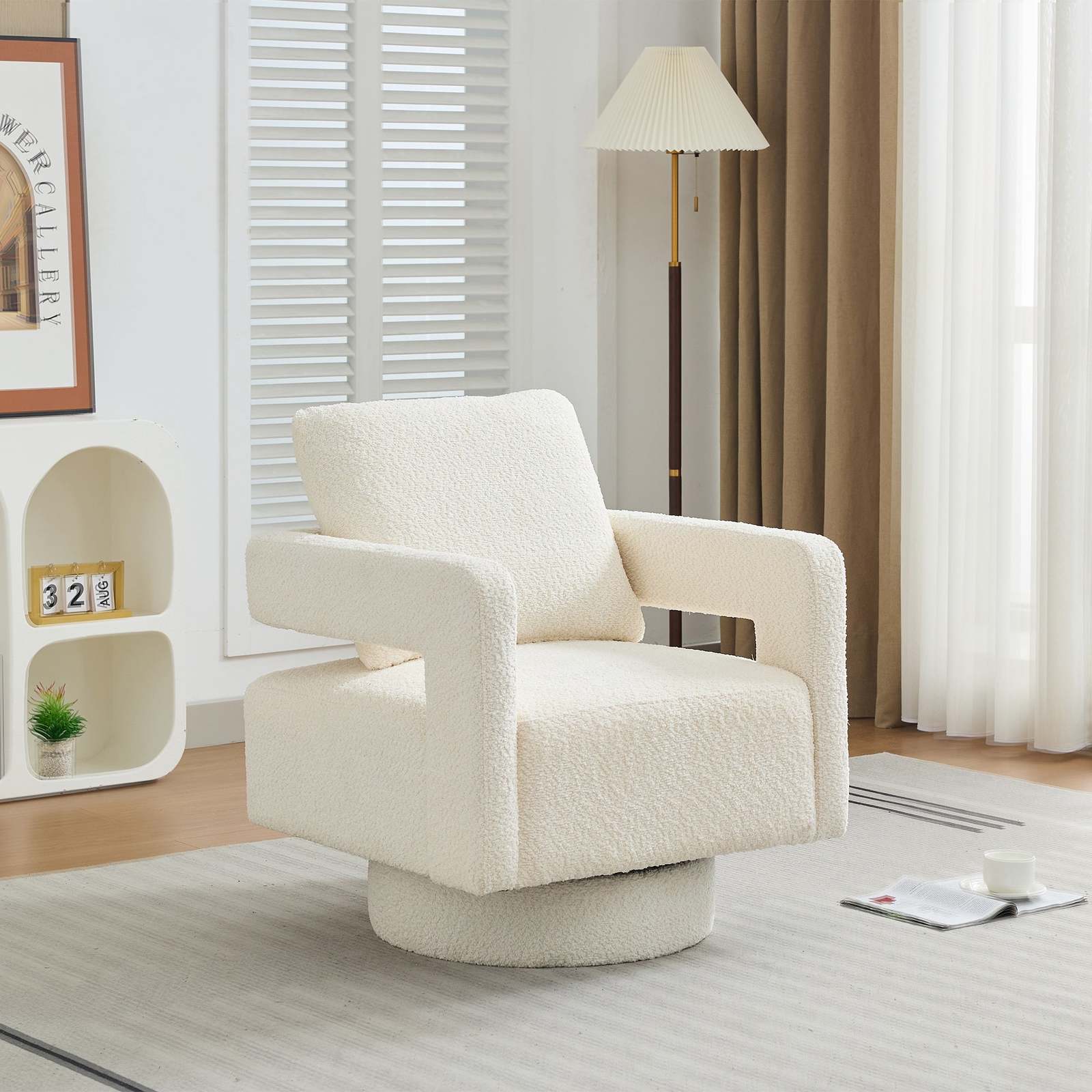 29&quot; Swivel Accent Chair, Modern Rotating Armchair, Beige - £210.18 GBP