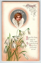 Easter Postcard Ellen Clapsaddle Cherub Angel White Flowers Embossed 1914 - $16.34