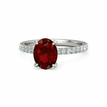 0.20 Ct Oval Cut Red Garnet Wedding Engagement Ring 14k White Gold Finish 925 - £70.71 GBP