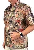VTG Men&#39;s Hawaiian Shirt SS Brown/Gold Metallic XL 1950s - $84.51