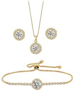 Round Earrings Necklace Bracelet Jewelry Set For Women Bridal Bridesmaid... - £37.27 GBP