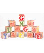 Antique Vintage Wooden ABC Toy Blocks-Animal-13 Pieces-Blue Yellow Red G... - $792.74 MXN