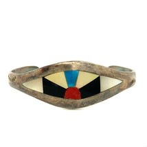 Vintage Sterling Native American Zuni Inlaid Multi Stone Cuff Bracelet size 6 - £74.76 GBP