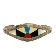 Vintage Sterling Native American Zuni Inlaid Multi Stone Cuff Bracelet s... - £74.53 GBP