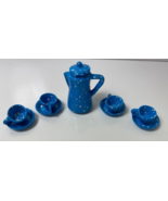 Vintage Dollhouse 10 piece Blue White Speckled Stoneware Pitcher Plates ... - $19.79