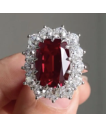Anillo solitario de circonita cúbica roja con brillantes piedras de circ... - $19.95