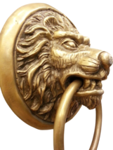 Brass Door Handle Knocker Pull Ring LION HEAD Figurine Vintages Hand Hom... - £193.56 GBP