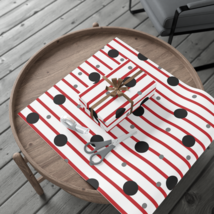 Red and White Stripes with Gray and Black Circles, Gift Wrap, Wrapping P... - £11.76 GBP