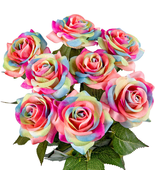 Whaline 8Pcs Rainbow Artificial Rose Flower Real Touch Rainbow Artificia... - £22.19 GBP