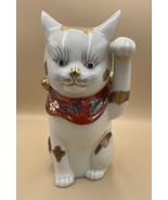 Japan Vintage Kutani Maneki Neko Beckoning Cat Good Luck Mascot 9.5&quot; - $5,503.53 MXN