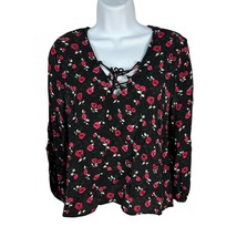 Forever 21 Womens Black &amp; Red Floral Long Sleeve Lace-Up Blouse Medium - $18.50