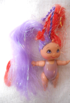 Lanard Fairykins Doll Purple Outfit Red Purple Glitter Hair Strands 2 3/4&quot; READ - £8.62 GBP
