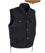 Mens Plain Black Denim Vest With 5 Snaps Motorcycle Side Laces Biker Rid... - $102.84 CAD+