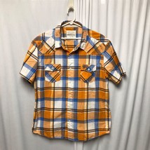 Aeropostale Shirt Mens XL Orange Blue White Plaid Button Down Short Sleeve - $12.54