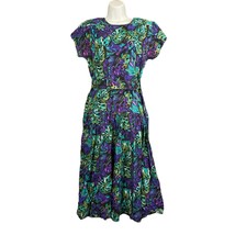 VTG Luci Pellini Tropical Floral Print Dress Sz 10 Regular 80&#39;s Belted W... - $26.10