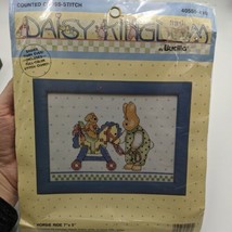 Bucilla Daisy Kingdom Counted Cross Stitch Bunnies Horsie Ride Kit  &amp; Frame - £14.12 GBP