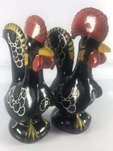 Hand Painted Colorful Black Roosters Salt Pepper MCM 1950s Made in Japan... - $8.77