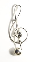 Large c1960 Modernist Silver Plated G Clef Brooch - $16.95