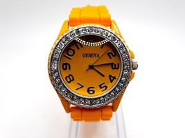 Geneva Watch Women New Battery Yellow Dial Band Dimond Bezel 38mm - £15.97 GBP