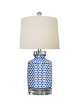 Blue and White Geometric Porcelain Lamp 18&quot; - £175.91 GBP