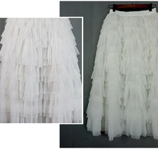 WHITE Layered Tulle Maxi Skirt Outfit Womens Plus Size Ruffle Tulle Skirt image 6